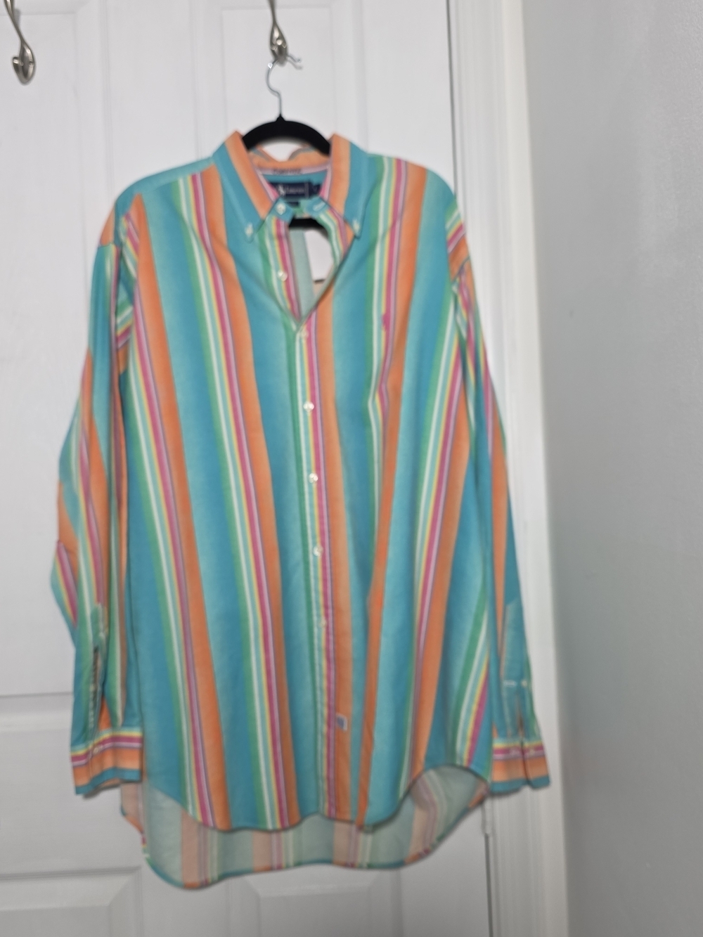 Polo Ralph Lauren Mens Multicolor Striped Button-Up Shirt - Teal & Orange